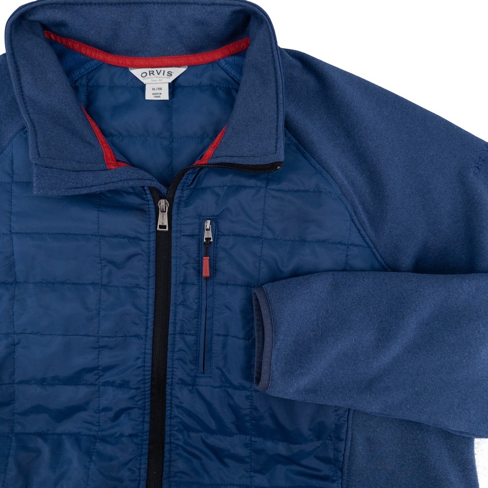 Orvis Mens XL Mixed Media Jacket Blue Quilted Fleece Full Zip Gorpcore Outdoors
